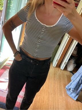Levi's Striped Button-Front Crop Top